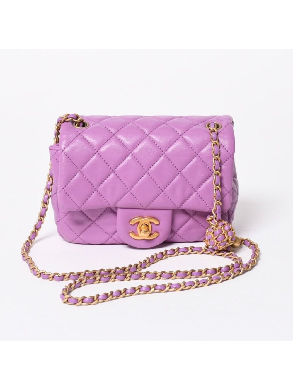 Chanel Mini Quilted 16 S Flap S Chain Shoulder Bag CC Logo Lambskin Lavender